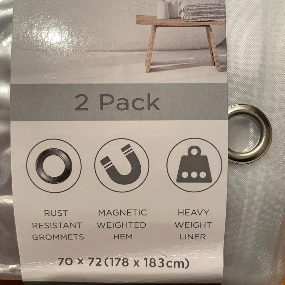 Bath Bliss Heavy Weight Shower Liners, 2 pack, 70x72, clear